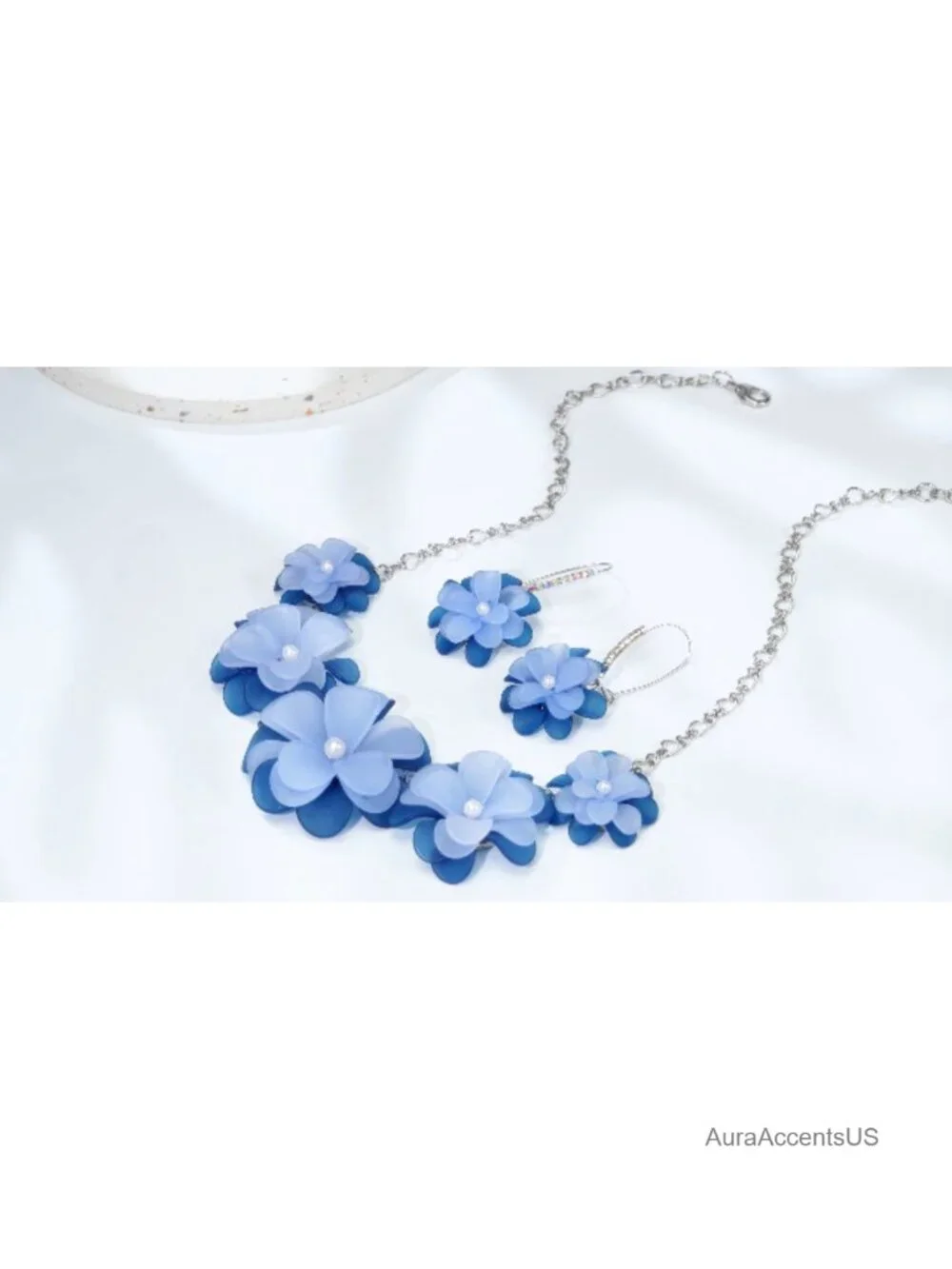 Flower Collar Necklace & Earrings Set, Acrylic Boho Jewelry
